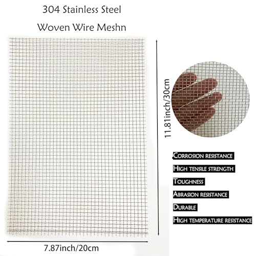 304 Stainless Steel Woven Mesh, 8 Hard and Heat-Resistant Woven Mesh 8"X11.8" (20X30cm) for Air Vent, Animal Cage, Cabinets, Aquarium Wire Mats (4Pack, 8in x 11.8in)