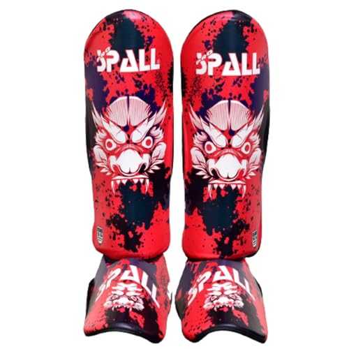 Muay Thai Guards Shin Guards for Kickboxing Martial Arts Kicking BJJ Boxing Equipment MMA Training and Sparring Leg Guard with Instep Protection Pads - color: Red, size: Small