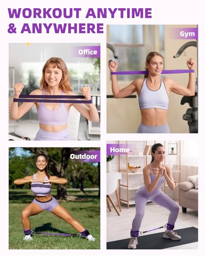 Resistance Bands Set – Resistance Band and Adjustable Ankle Exercise Bands with Cuffs Great Equipment for Training, Working Out, Yoga,Home Gym with Training Guidance & Carry Bag,Set of 8 - color: Purple