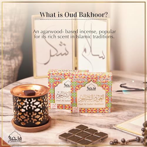 Oud Al Saher Bakhoor Set by Dukhni | 2 x 9 pc Each & Snowflake Bakhoor Burner | Arabic Bakhoor Incense | Fresh Citrus Oud Blend | Perfect for Prayer Time | to Relax & Meditate
