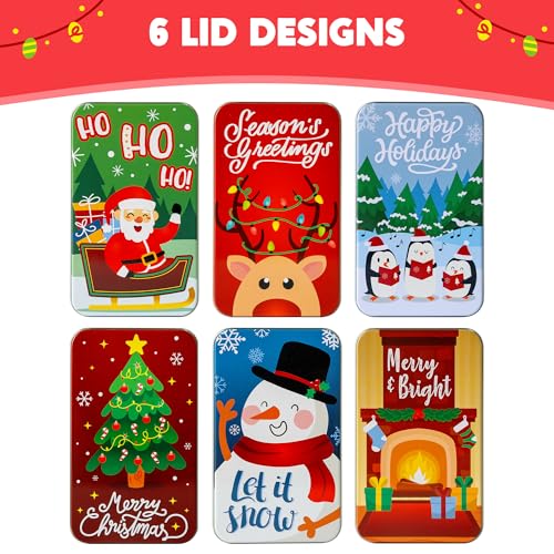 JOYIN 6PCS Gift Card Holder Boxes Christmas, 4.33” x 2.6” x 0.6” Tins Money Cash Holders Unique for Xmas Holiday Birthday Present Decor, Party Favors Silver Coin Boxes with Lids in 6 Designs