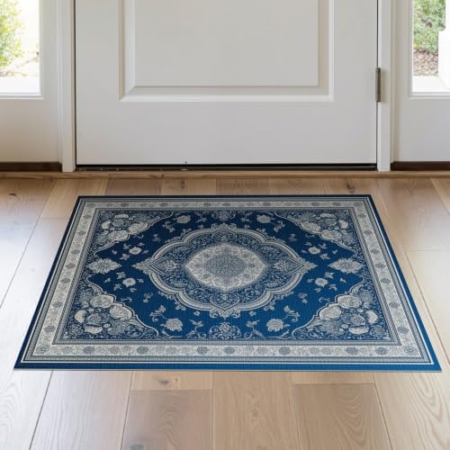 2'x3' Blue Deep Medallion Prayer Design Washable Accent Rug - color: Blue/Pattern 12, size: 2' x 3' (Rectangular)