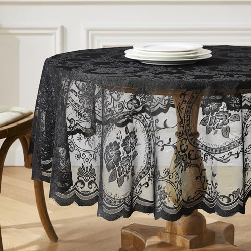 90 Inch Round Gothic Black Lace Tablecloth. SHT Black 90" - color: Black, size: 90" (Round)