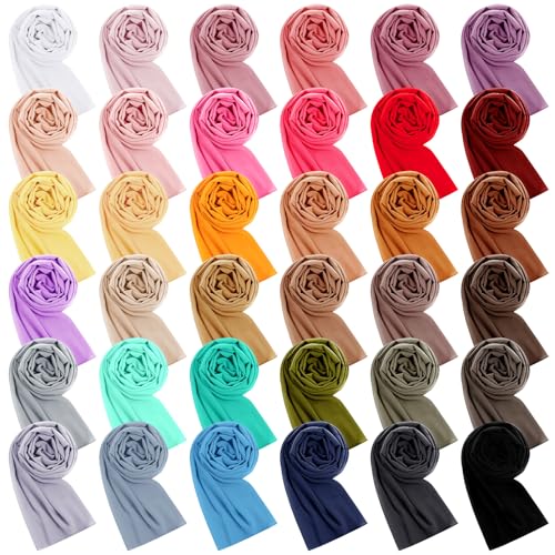 Cutecrop 36 Pack Chiffon Hijab Head Scarf for Women Solid Color Soft Chiffon Long Scarf Shawl Wraps for Women Muslim Lightweight Breathable, 36 Colors