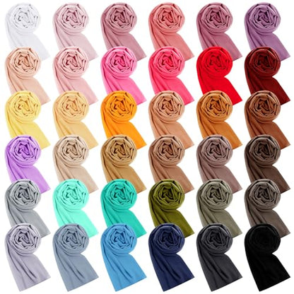 Cutecrop 36 Pack Chiffon Hijab Head Scarf for Women Solid Color Soft Chiffon Long Scarf Shawl Wraps for Women Muslim Lightweight Breathable, 36 Colors