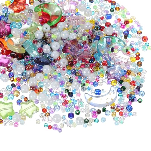 uxcell 110Pcs Star Moon Beads, Star Moon Acrylic Pearl Beads Crystal Glass Spacer Bead for DIY Making Jewelry Bracelets Craft, Colorful - color: Colorful