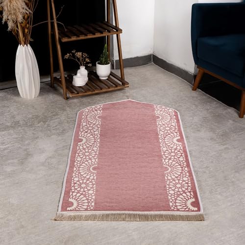Modefa Turkish Islamic Prayer Mat - Chenille with Foam and Carrying Bag - Intricate Praying Rug Ramadan Eid Gift - Traditional Muslim Janamaz Seccade for Men Women - Mustaqim (Rose Pink) - color: Rose Pink