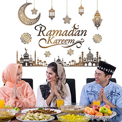 Faccito Ramadan Decorations Ramadan Eid Mubarak Kareem Stickers, Islamic Wall Decor Happy Ramadan Mubarak Arabic Party Decor, Window Living Room Bedroom Mirror Wall Ramadan Party Decorations Supplies