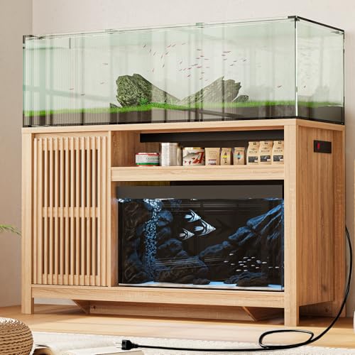 55-75 Gallon Fish Tank Stand with Power Outlet, Aquarium Stand with Cabinet, Heavy Duty Reptile Tank Stand Table for Fish Accessories Storage for Reptile Tank, Turtle, Reptil Terrarium