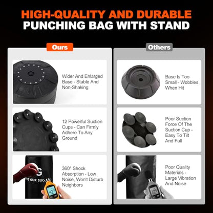 Punching Bag with Stand 5 in 1 Adjustable Height for Adult, Heavy Boxing Bag with 360° Relax Bar, Hitting Target, 2 Speed Bags