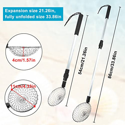 3 Pack Sand Sifter Tools - Beach Scoop for Beachcombing Shell Shark Tooth Sifter Collect Seashell Hunting Rocks Sifting, 32.6” Long Adjustable Telescoping Shovel with 4.1” Sieve Basket