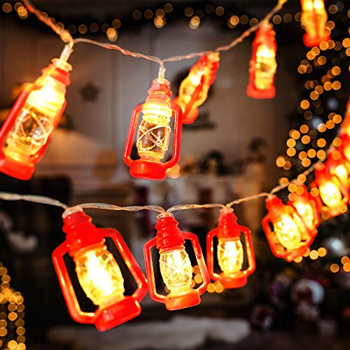 AceList 20 LED Red Lantern String Lights Mini Kerosene Lamp for Indoor Outdoor Patio Garden Holiday Home Ramadan Wedding Party Christmas Tree New Year Decorations(Warm White Light) - color: Red, size: 20 Lamp