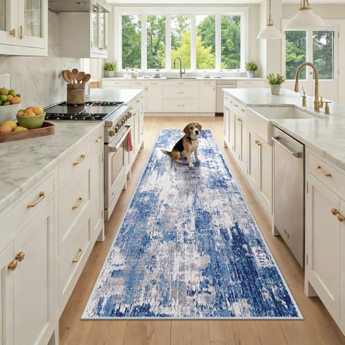 RELEANY Washable Runner 3'x9' Abstract Area Rug for Hallway Blue Gray - color: Blue/Gray, size: 3' x 9' (Runner)