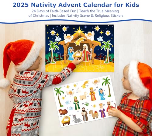 Nativity Advent Calendar 2025 - Religious Nativity Scene Christmas Countdown Stickers for Kids Christian Advent Calendar Christmas Activities Decorations Gifts