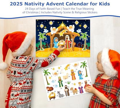 Nativity Advent Calendar 2025 - Religious Nativity Scene Christmas Countdown Stickers for Kids Christian Advent Calendar Christmas Activities Decorations Gifts