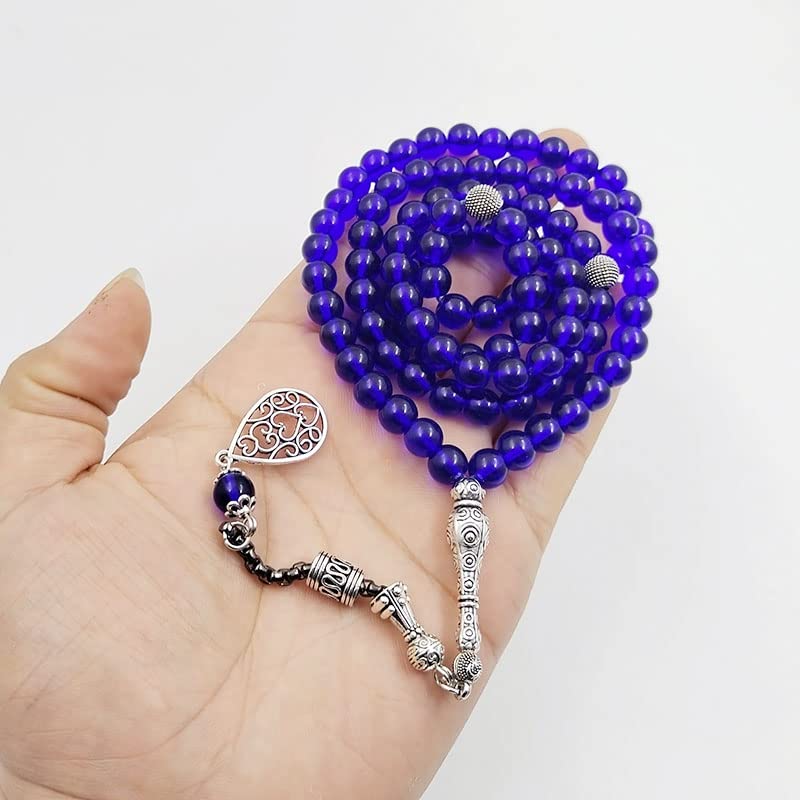 ALBASHAN blue tasbih 8mmx 99 100 beads with Metal tassel prayer beads gift Muslim Rosary - size: 8MMX100BEADS
