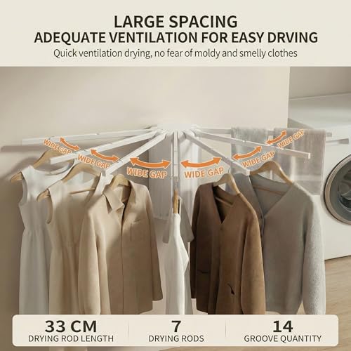 Wall-Mounted Drying Rack Clothing Foldable, Space-Saving Laundry Drying Rack with 7 Rods Perfect for Versatile Indoor and Outdoor Use in Apartment, Bathroom, RV, Balcony and Bedroom - style: Wall-Mounted