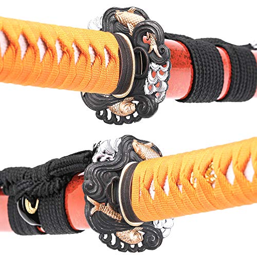 siwode Katana Handmade Full Tang Sharp, Alloy Tsuba Japanese Samurai Sword High Carbon Steel 1060,T10 1095, 40-Inch - color: Sea-Fish