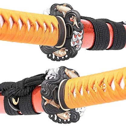 siwode Katana Handmade Full Tang Sharp, Alloy Tsuba Japanese Samurai Sword High Carbon Steel 1060,T10 1095, 40-Inch - color: Sea-Fish