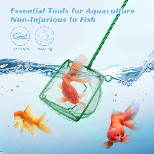 (12.9''L,Net Opening:3.9" x 3") Aquarium Fishing Net for Betta Tanks & Small Fish Tanks, Soft Fine Square Mesh, Food Wastes Skimmer for Small Ponds and Pools, Shrimp,Green - color: Green 12.9''
