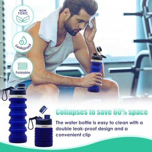 ONTA Collapsible BPA Free Silicone Water Bottle, 20oz - Portable, Leakproof, Easy Clean, Shatter Resistant, Travel Friendly - color: Darkblue, size: 18.6 Ounces