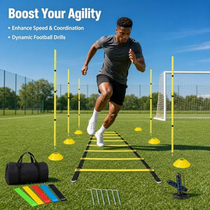 Exercise Sets for Women, 6-Piece Agility Ladder & 10 Cones, 5 Resistance Bands, Speed Rope, Ground Stakes, Carry