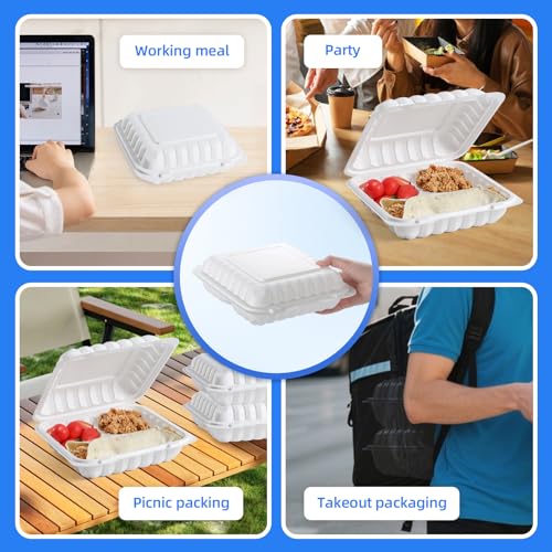 YANGRUI 100-Pack 40oz 9" 3-Compartment To Go Box Shrink Wrapped No Pre-Wash | Heavy Duty Mineral PP, Microwave Safe | Reusable Clamshell for Meal Prep, Takeout, Family Gatherings & Bulk Leftovers