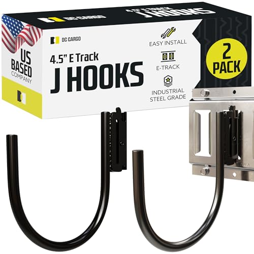 DC Cargo - E Track J Hooks (4.5" - 2 Pack) - Large Heavy Duty ETrack Accessories - Hanging Hooks for Your Rail System - Use in Enclosed Trailers, Box Trucks, Vans, Garage, Workshop & Warehous - size: 4.5 Inch - 2 Pack