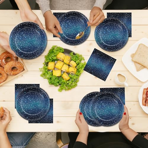 48Pcs Starry Night Starry Sky Galaxy Paper Plates and Napkins Solar System Party Decorations Ramadan Birthday Party Supplies Outer Space Disposable Tableware for Baby Shower Boys Girls Serves 24 - style: Starry Night