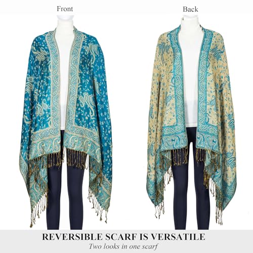 TUSHUSTY Pashmina Feel 숄 랩 레이브 스카프 여성용 부드럽고 실키한 양면 남성용 스카프 히잡 - color: 블루.