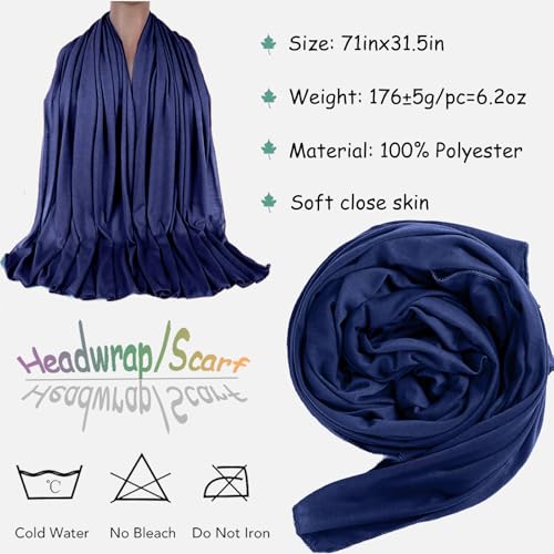 ZRQ 1 Pieces Navy Blue Stretch Hijab Extra Long Solid Color African Shawl Hair Scarfs Jersey Turban Fashion Head Scarf Soft Head Wraps for Black Women - color: Navy Blue