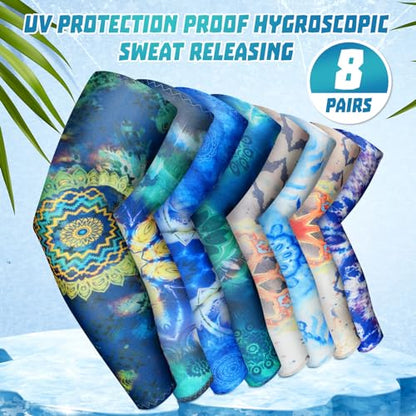 Mepase 8 Pairs Gardening Sleeves Sports Mandalas Arm Sleeves for Women Men UV Sun Protection Cooling Sleeves Arm Protection for Gardeners Arm Sleeves Cover for Farm