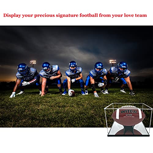 Self-Assembly Acrylic Football display case with black wood plastic base and Holder Base and mirror base,Sport Memorabilia Showcase Storage Box Holder,Acrylic Box Holder for Full Size Football display - size: 11.7x8x8 inch