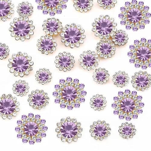 100pcs Sew on Rhinestones Crystals Glass Gems Metal Claw Mixed 8mm 10mm 12mm 14mm Sunflower Gemstones for Sewing Headband Jewelry Crafts Clothes Shoes Belt Accessories(16 Violet Purple) - color: 16 Violet Purple