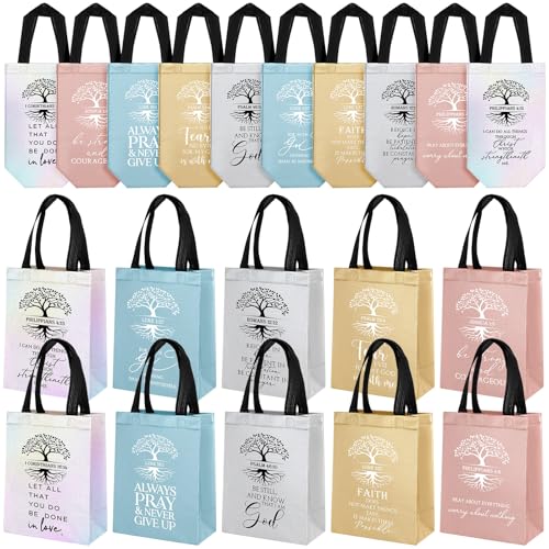 Sweetude 30 Pcs Christian Bag Bulk with Handle Religious Medium Size Bible Verse Reusable Non Woven Handbag for Coworker Men Women Grandparent Day Church Halloween Party Favor Bags(Multicolored) - color: Multicolored