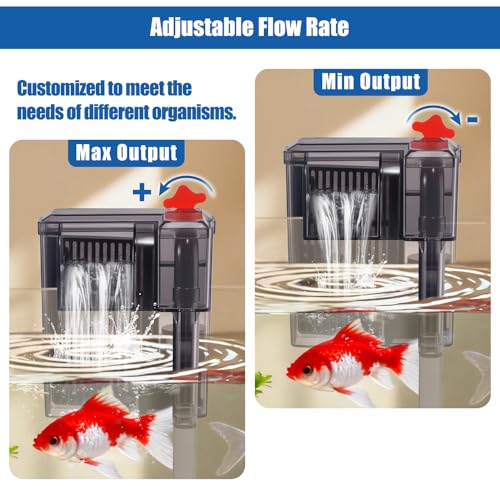 HOB Slim Aquarium Filter for Up to 5 Gallon Tank Ultra-Quiet Fish Tank Power Filter Flow Adjustable Suitable for Saltwater and Freshwater 42 GPH 3W