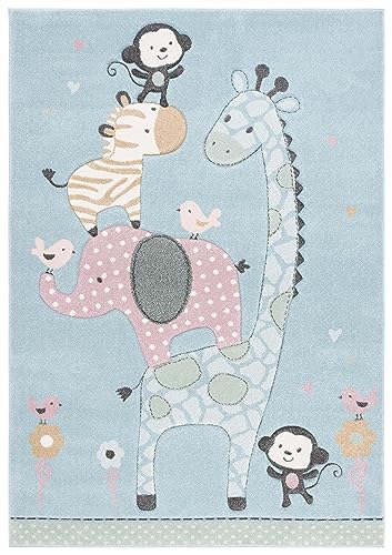 SAFAVIEH Carousel Kids 100 Collection Area Rug - 3'3" x 5'3", Blue, Transitional Design, Stain Resistant, Ideal for High Traffic Areas in Living Room, Bedroom & Dining Room (CRK120K-3) - color: Blue, size: 3'3" x 5'3" (Rectangular)