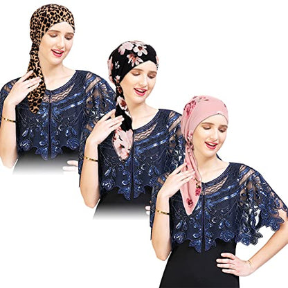3 Packed Women's Pre Tied Head Scarves Slip On Chemo Beanies Hair Cover Headwrap Caps - color: B1-leopard Floral-3packed
