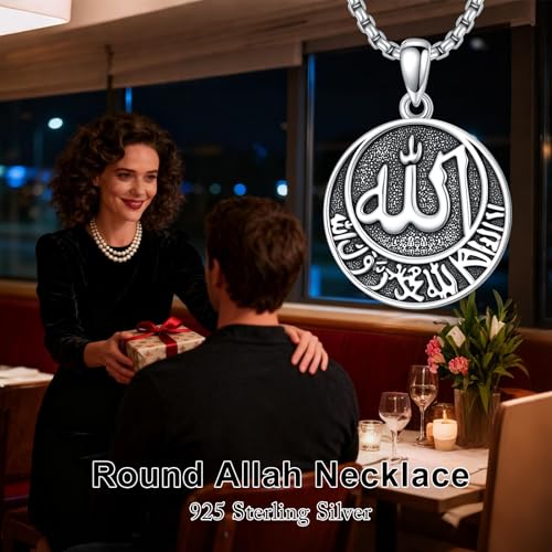 Allah Necklace 925 Sterling Silver Lotus Allah Pendant Arabic Muslim Jewelry for Women Men - style: Style-2