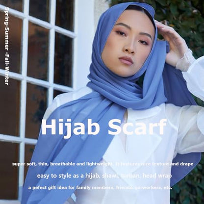 Chiffon Scarf for Women Lightweight Breathable Sunscreen Soft Solid Hijab Scarf for Daily & Muslim Wear - color: Morandi Blue Chiffon Scarf