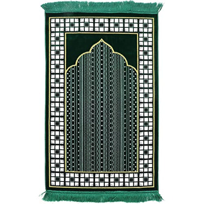 Modefa Prayer Mat - Thin Lightweight Velvet Turkish Muslim Prayer Rug - Prayer Rug Islam Men - Islamic Prayer Rug Sajjadah Prayer Mats Namaz Mat for Salah Islamic Gift Car Hanger - Vined Arch (Green) - color: Green