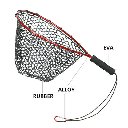 Short Handle Rubber Fishing Landing Net, 19.7" Lightweight Aluminum Frame, Portable EVA Foam Handle Trout Net for Kayak Stream Catch and Release, Hook-Friendly Rubber Netting Landing Net - color: BLUE