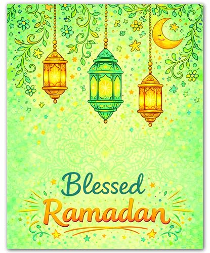ZUKIY Islamic Wall Art - Blessed Lantern Glow - Muslim Wall Decor for Living Room - Islamic Home Decor - 8x10 Unframed Poster - color: Blessed Lantern Glow