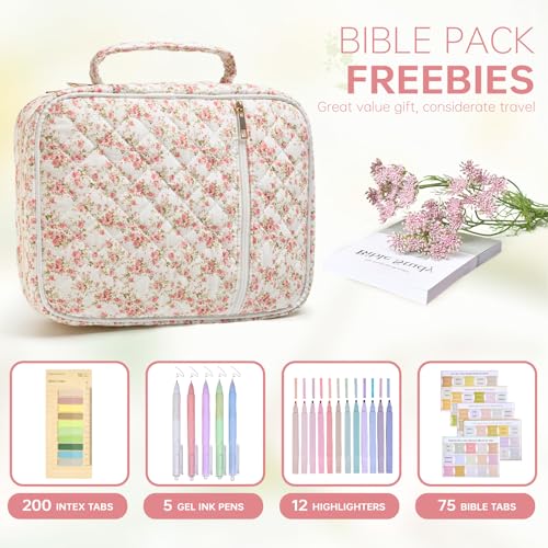 Bible Cover Case for Women Large Bible Cover with Durable Handle Quilted Bible Carrying Case for Girls Bible Study Supplies Accessories (Siamese Rose, Siamese Rose) - color: Siamese Rose