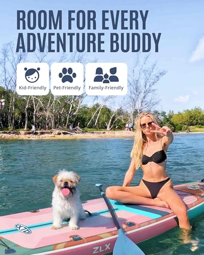 ZLX 11'6"x35" Ultra Wide Inflatable Stand Up Paddle Board | Stable Non-Slip Deck Pad, Unique Fin System, Premium SUP Accessories & Backpack - Upgraded Pump for Adults, All Skill Levels - color: Pink Orange Gradient