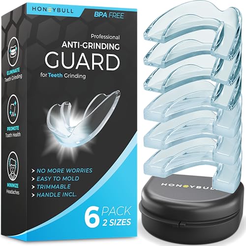 HONEYBULL Anti Grinding Night Guards, Moldable, 6 Pack Thin & Thick | Custom moldable fit, BPA-free material, overnight comfort, storage case included - size: Mixed