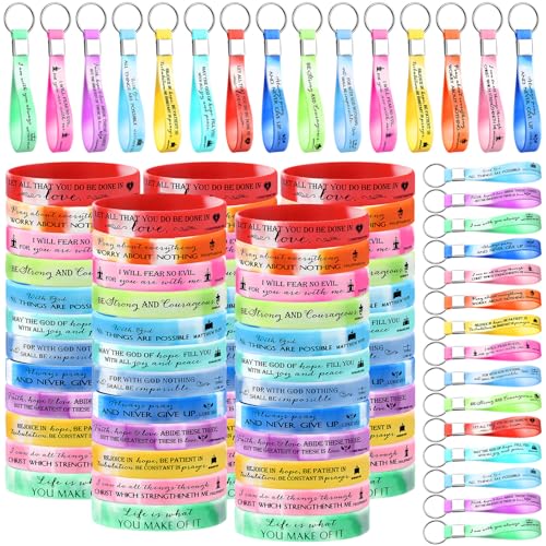 Unittype 120 Pcs Bible Verse Bracelets Keychains Bulk Set - color: Bright Color