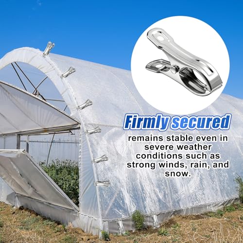 200Pcs Stainless Steel Garden Clips, Large Open Metal Clamps for Greenhouse Hoops, 2" Fix Plant Cover Shade Cloth Netting Tarp, Tight Grip Weatherproof Gardening Supplies