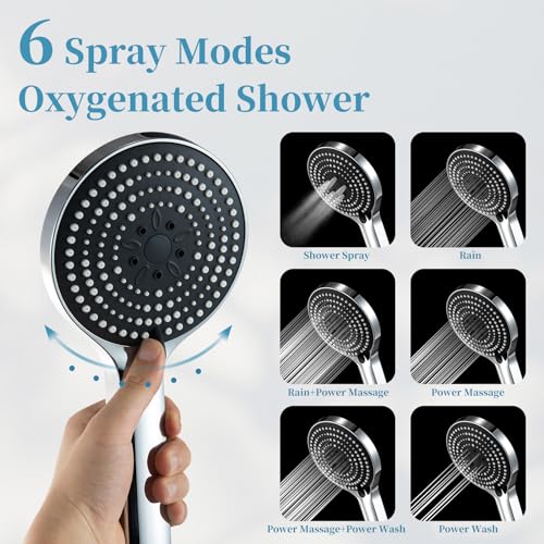 OFFO Shower Slide Bar Combo, Adjustable 23 in Slide Bar with 6-Mode High Pressure Handheld Shower Head and 60 in Stainless Steel Hose, Screw Wall Mounted, Chrome - color: Chrome, style: 23" Slide Bar & 60" Hose