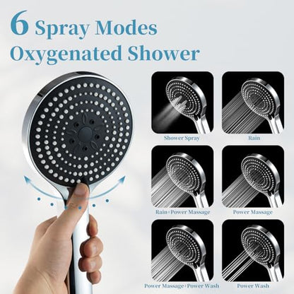 OFFO Shower Slide Bar Combo, Adjustable 27 in Slide Bar with 6-Mode High Pressure Handheld Shower Head and 60 in Stainless Steel Hose, Screw Wall Mounted, Chrome - color: Chrome, style: 27" Slide Bar & 60" Hose